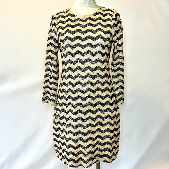 j crew chevron sequin dress J. Crew | Dresses | J Crew Black Cream Chevron Sequin Striped Dress Size S